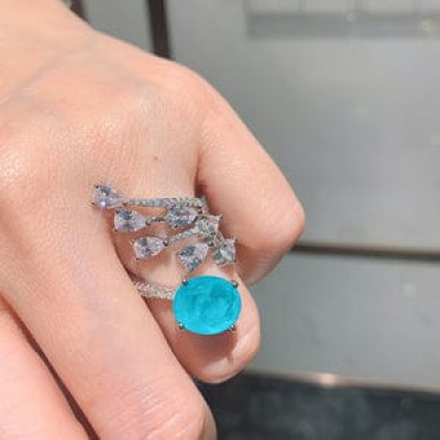 Silver Full High Carbon Diamonds Paraiba Tourmaline Ring For Women